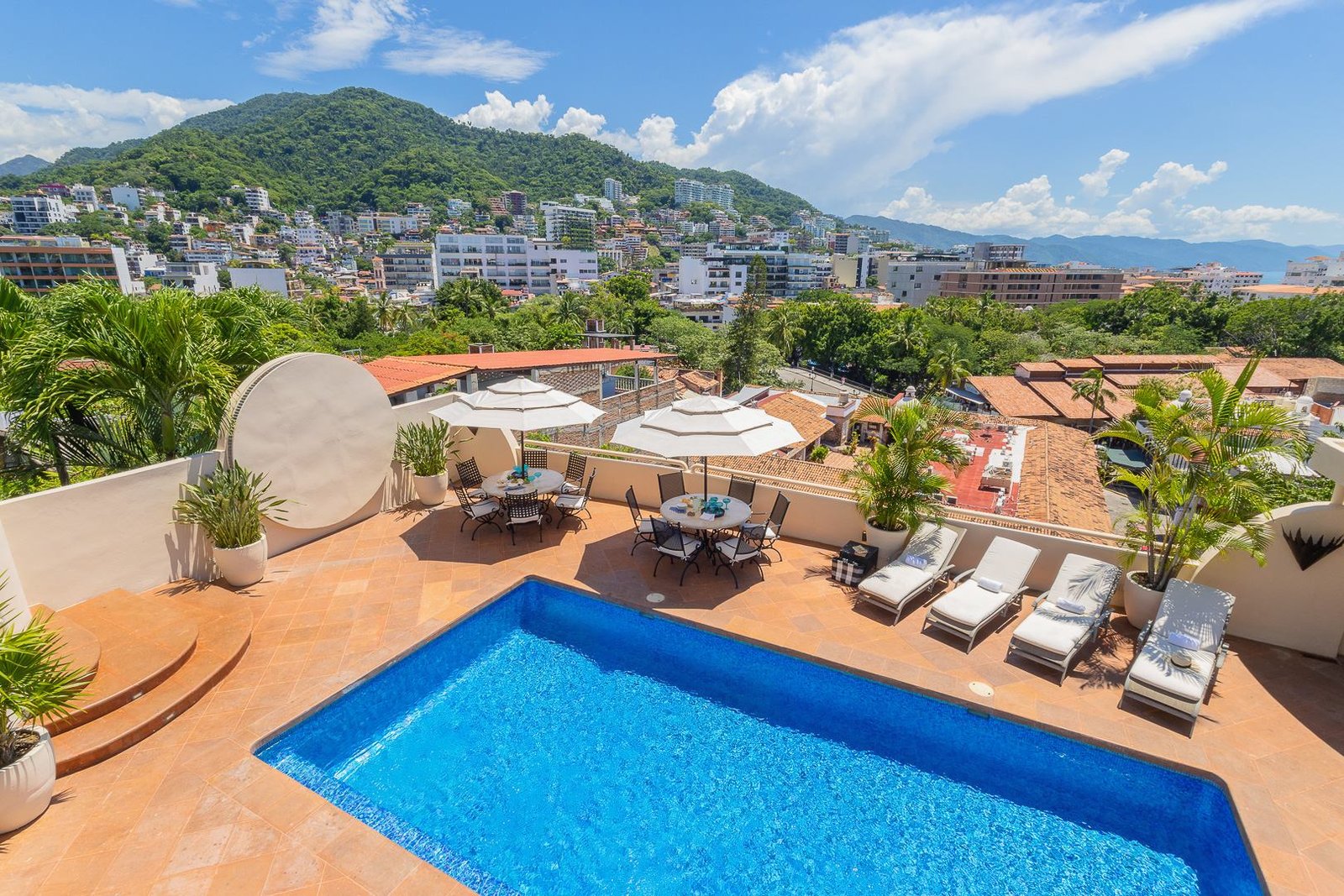 Pool terrace with mountain views