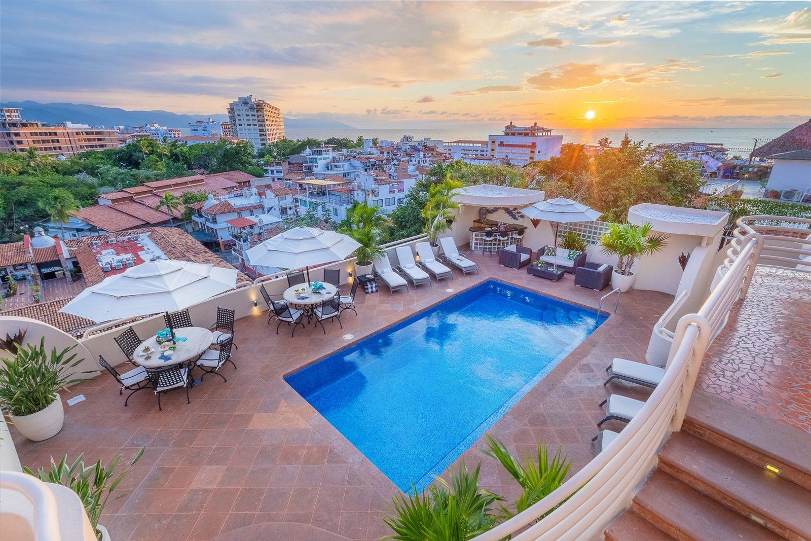 Sunset over the pool