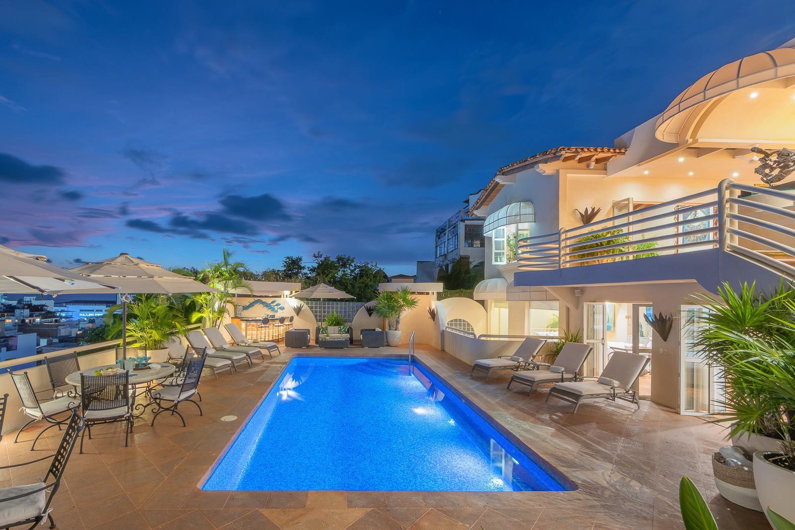 Pool terrace at dusk